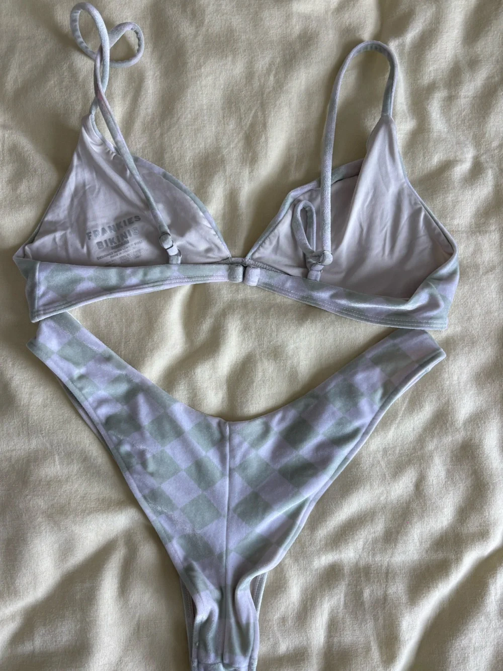 Frankie's Bikinis White & Mint Check Triangle Bikini